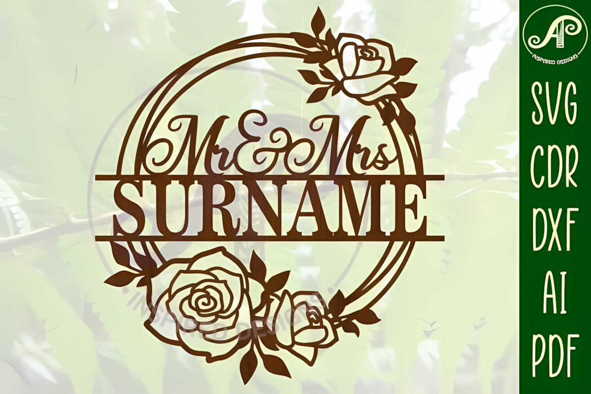 rose wreath wedding sign laser cut