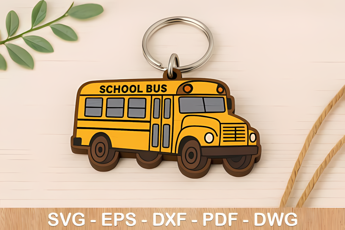 School bus keychain svg laser cut design file for classroom themed gifts