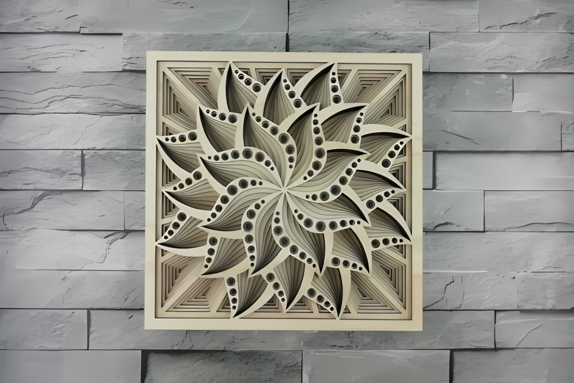 sharp petal mandala 3d wall decor laser cut vector design