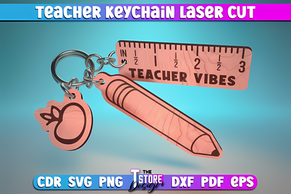 Single teacher keychain laser cut svg design file for CNC cutting machines