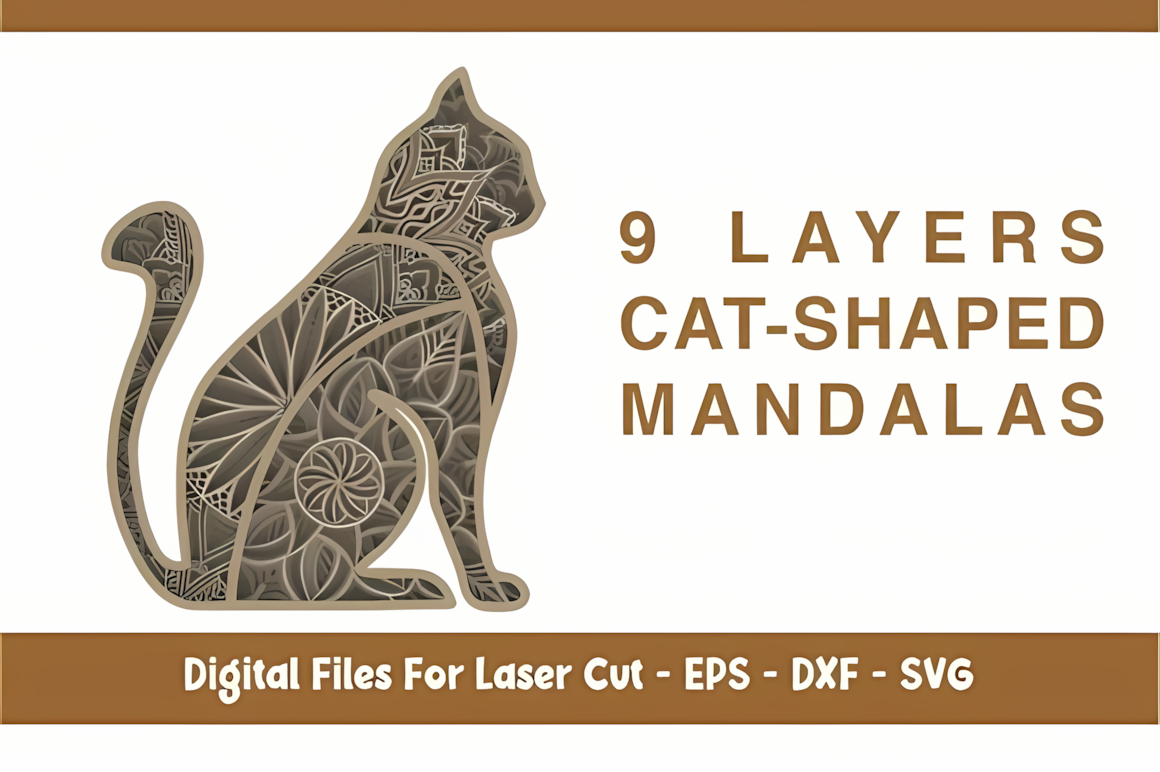 set of cat-shaped mandalas 3d wall decor laser cut files