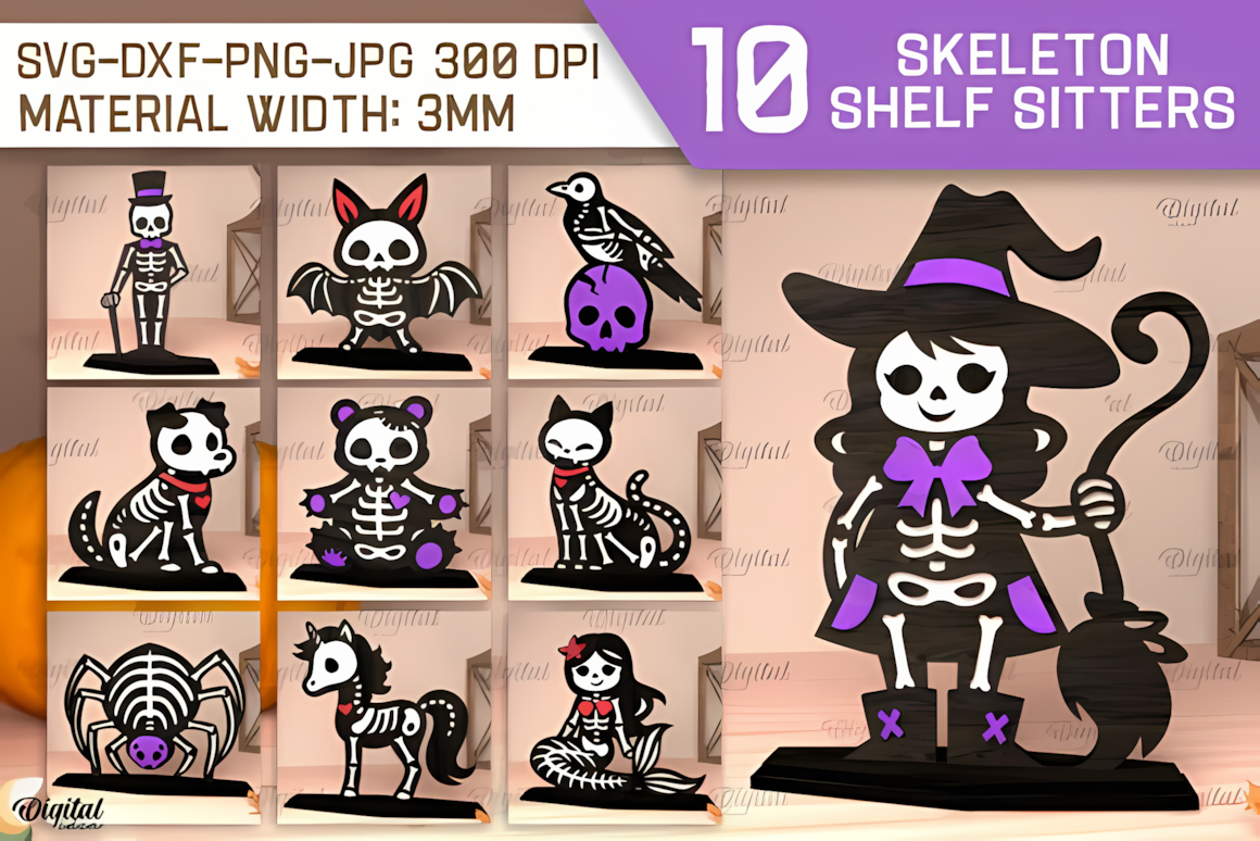 skeleton halloween shelf sitter laser cut