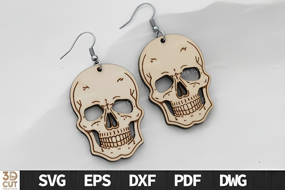 gothic skull earrings laser cut