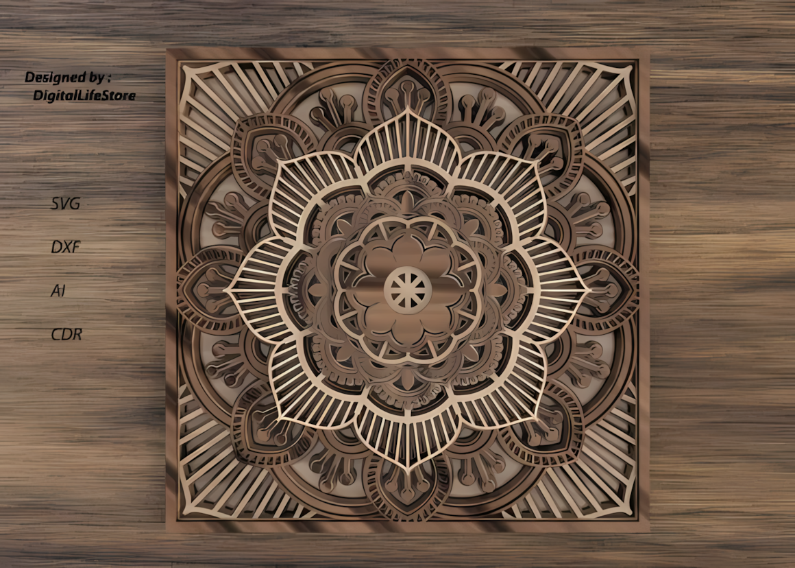 intricate square mandala 3d wall art laser cut design