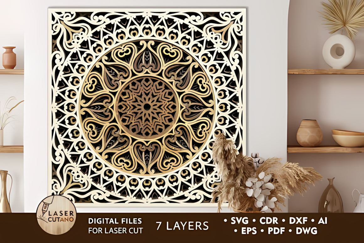 decorative square mandala wall decor laser cut wooden art