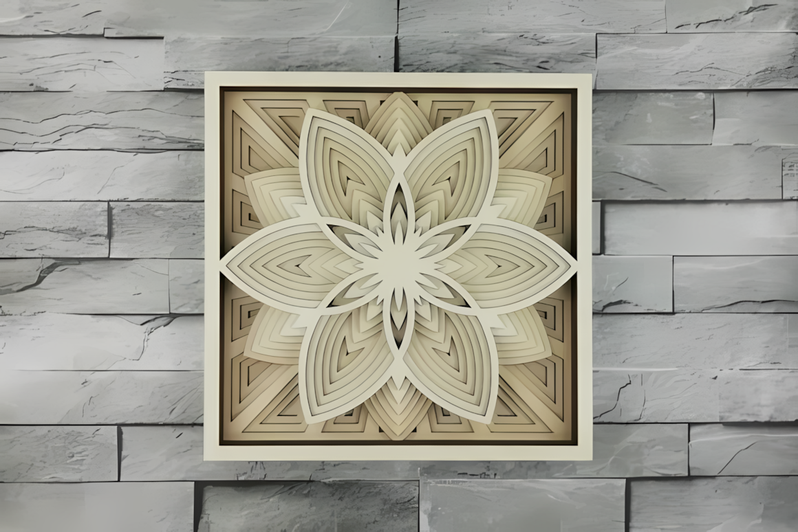 crystal burst 3d layered mandala wall art laser vector