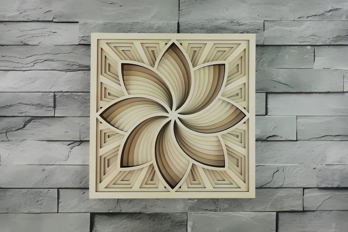 abstract swirl flower mandala 3d wall art laser design