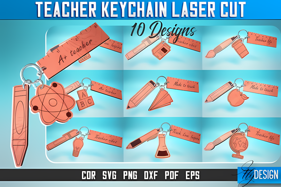 Teacher appreciation keychain laser cut svg design set for CNC and laser engraving machines