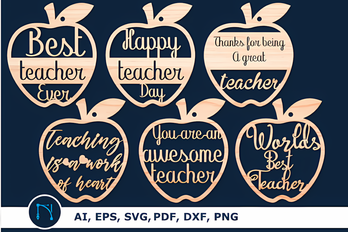 Teacher keychain svg bundle with multiple laser cut file formats for engraving machines