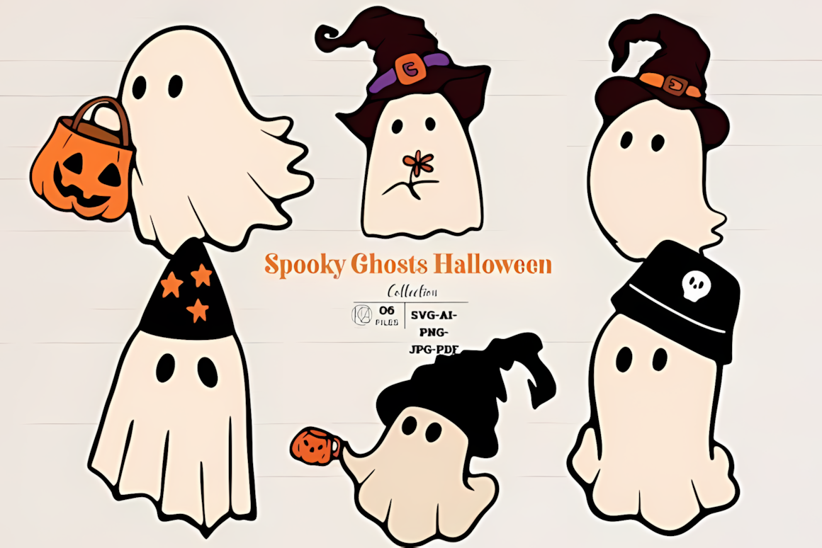 vintage halloween ghost clipart retro haunts svg pack for crafts