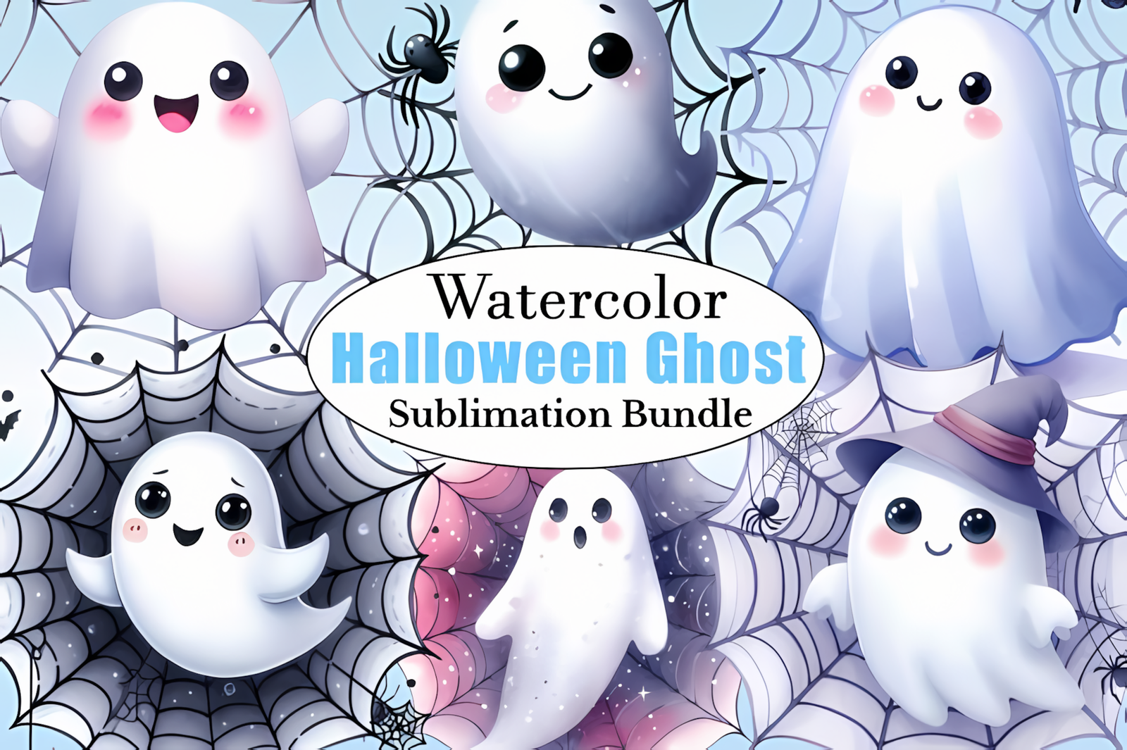 watercolor halloween cute ghost clipart graphic for printables and decor