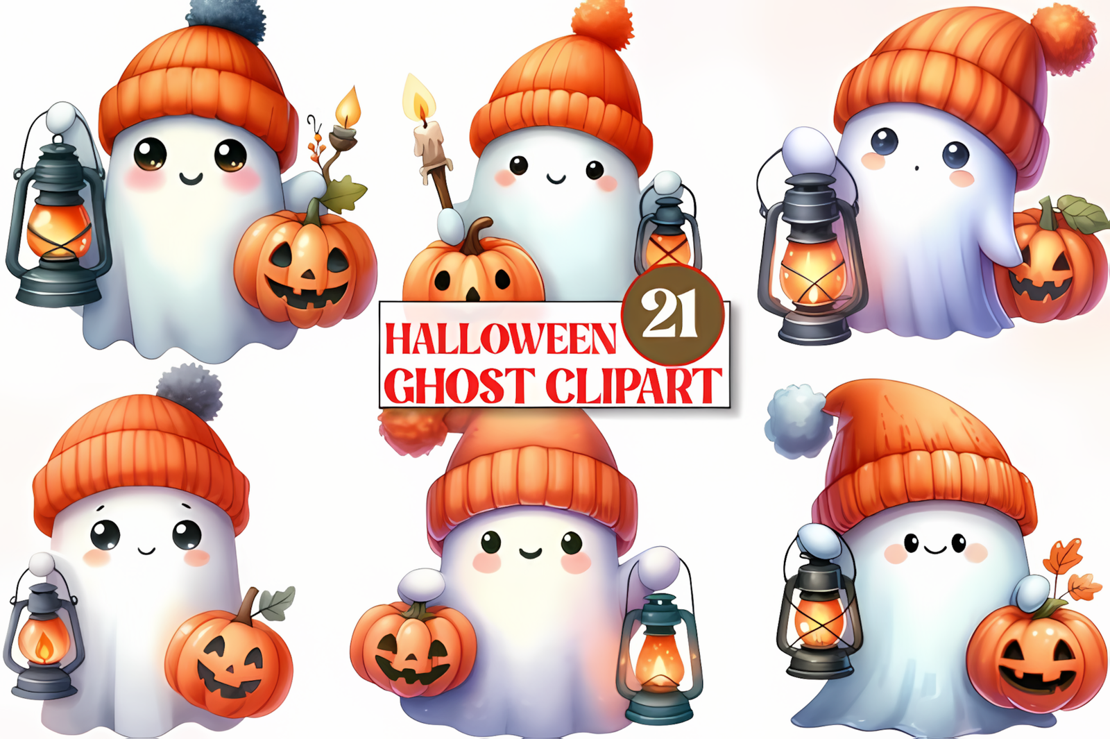 watercolor ghost clipart bundle featuring spooky halloween graphics