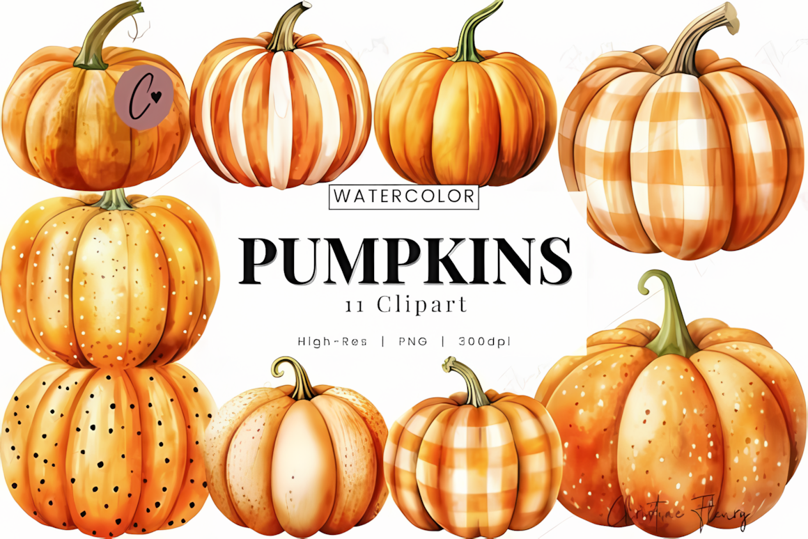 watercolor autumn fall pumpkin clipart png for sublimation