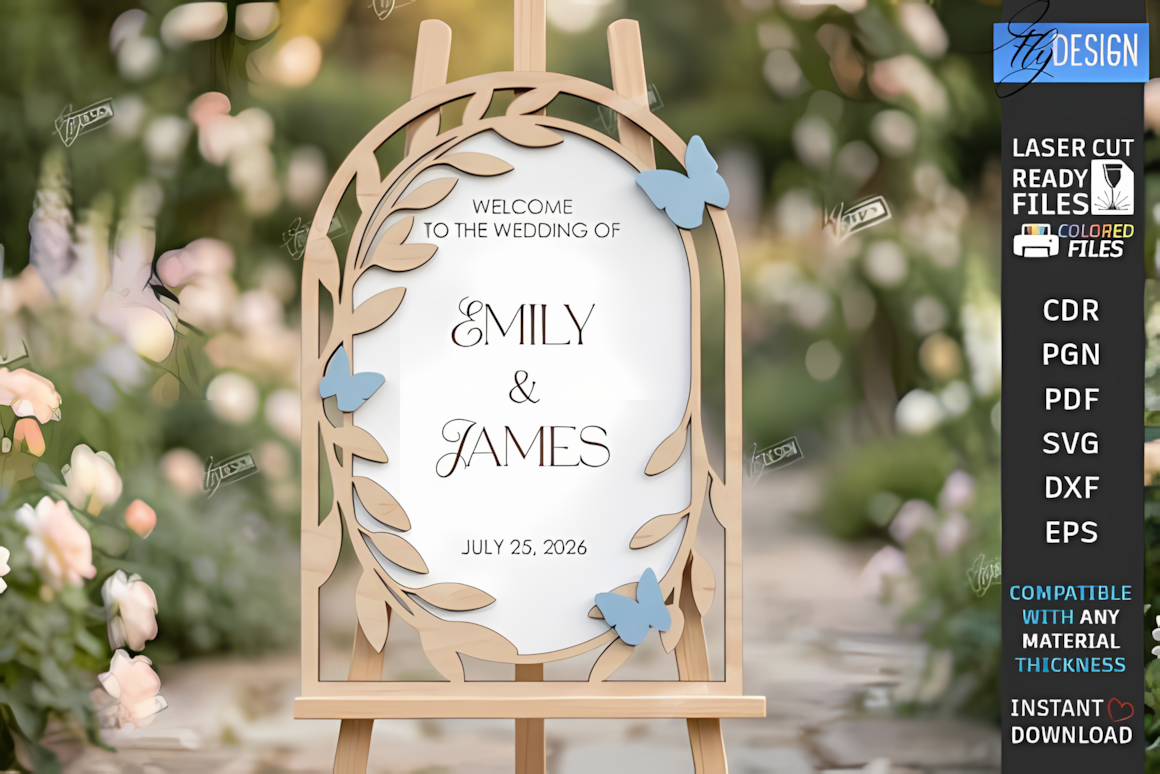botanical wedding welcome sign laser cut