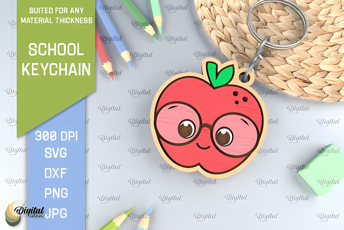 Wooden school keychain laser cut svg set design file for CNC machines