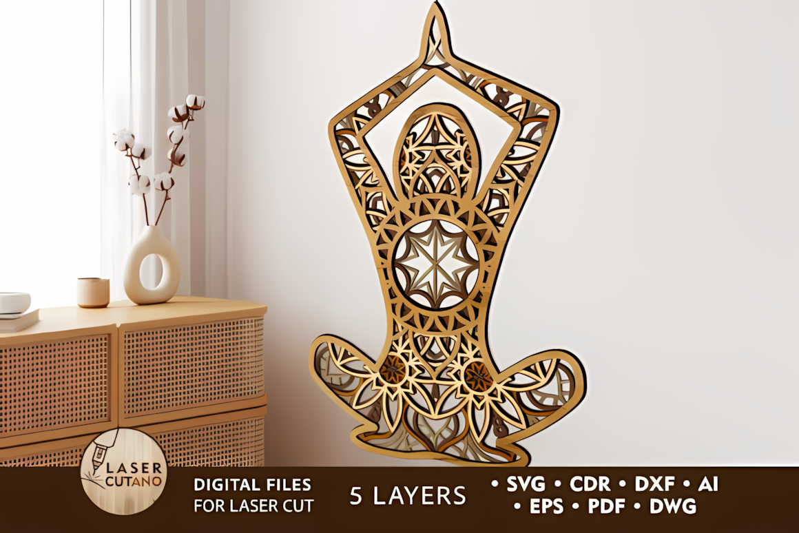 yoga meditation mandala 3d wall decor laser cut silhouette