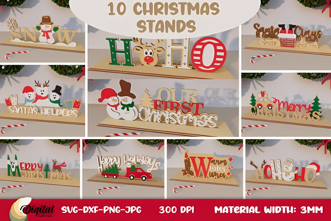 3D Christmas stand bundle laser cut vector designs