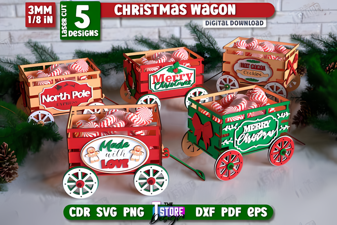 3D Christmas wagon laser cut bundle preview