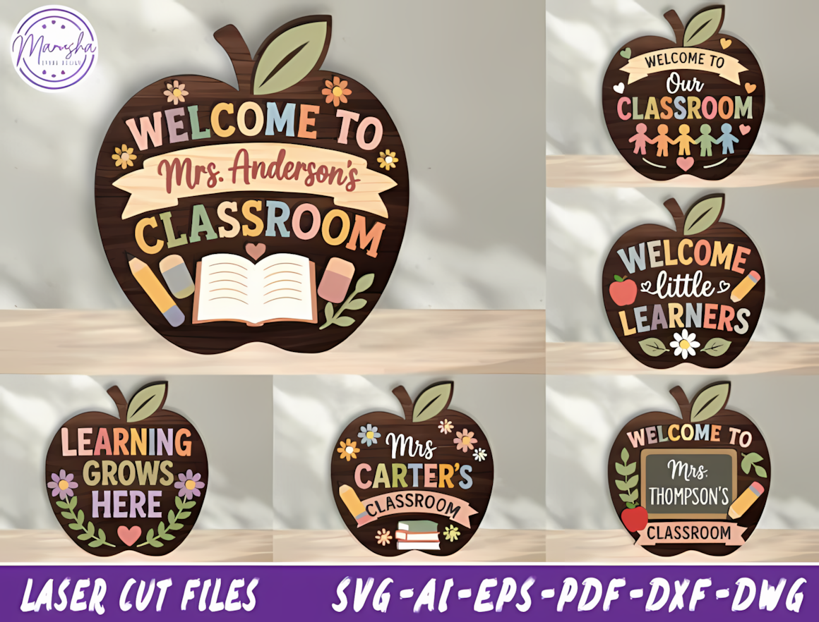 3D layered apple design for apple teacher name sign svg bundle.