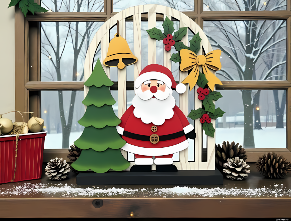 3D layered Santa and tree SVG shelf sitter