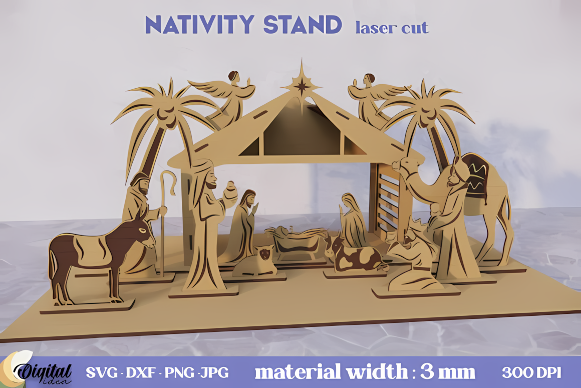 3D Nativity scene stand laser cut SVG template