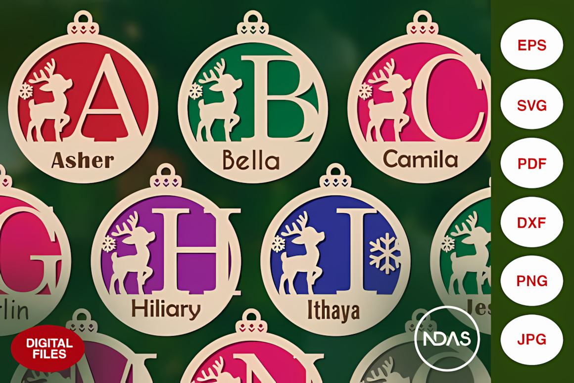 Christmas bulb Christmas monogram ornament laser cut design for holiday tree