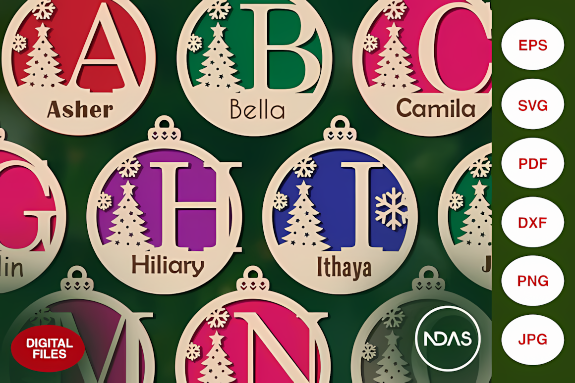 Personalized reindeer Christmas monogram ornament laser cut file with custom name space