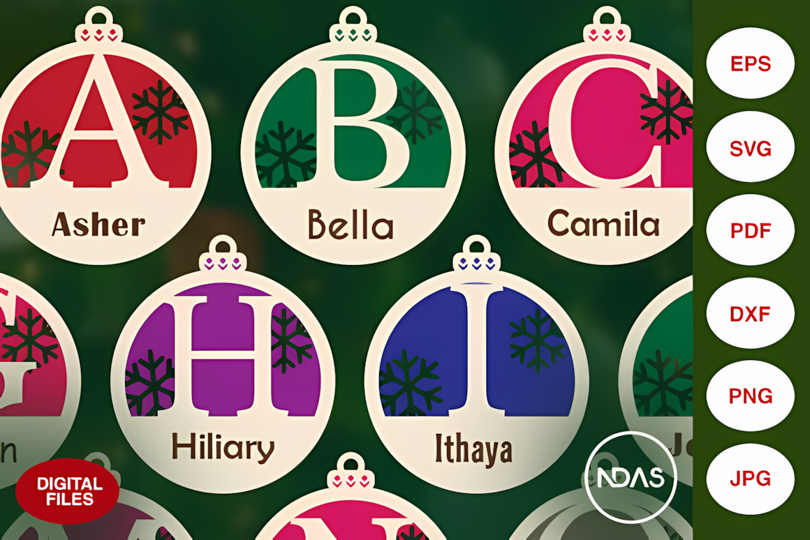 Reindeer bundle Christmas alphabet ornament laser cut templates in SVG DXF