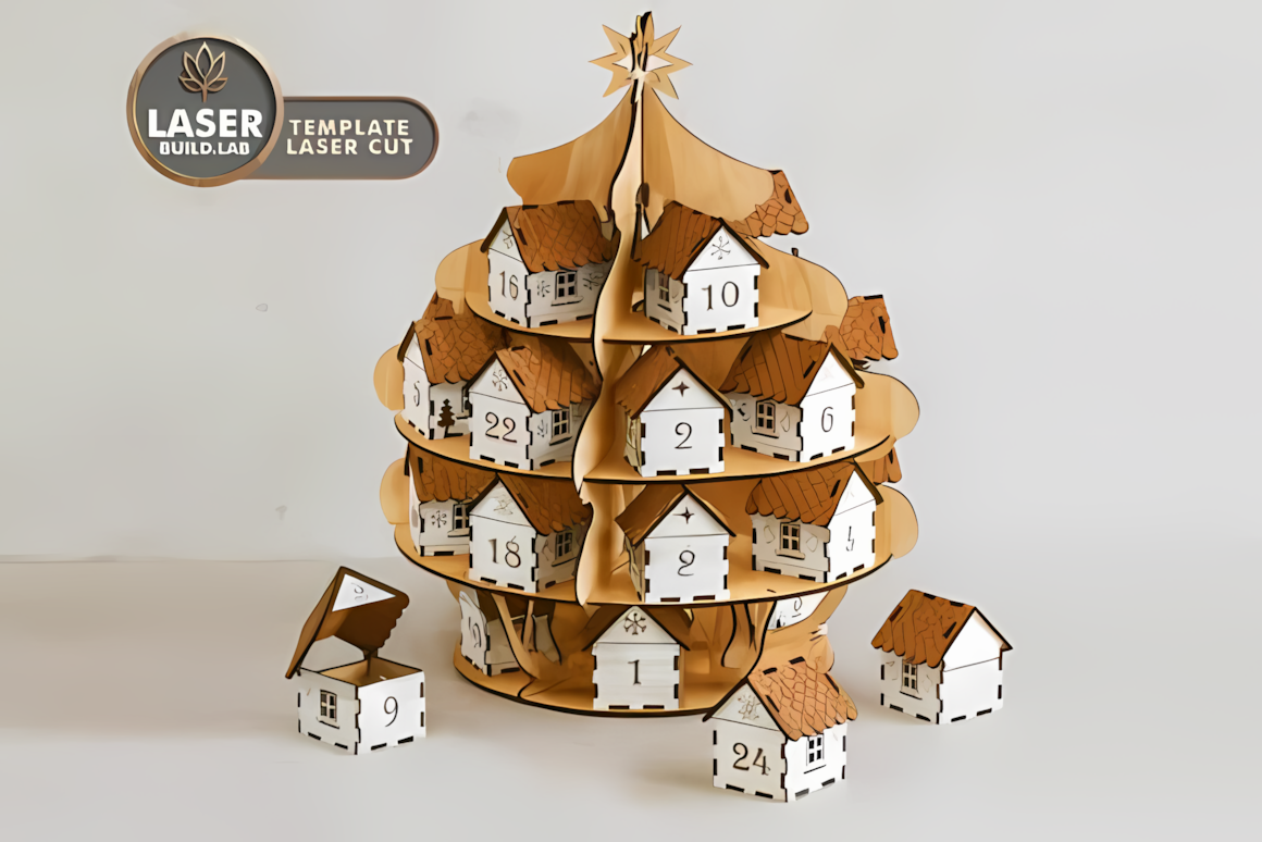 Laser cut advent calendar 25 houses stand layout