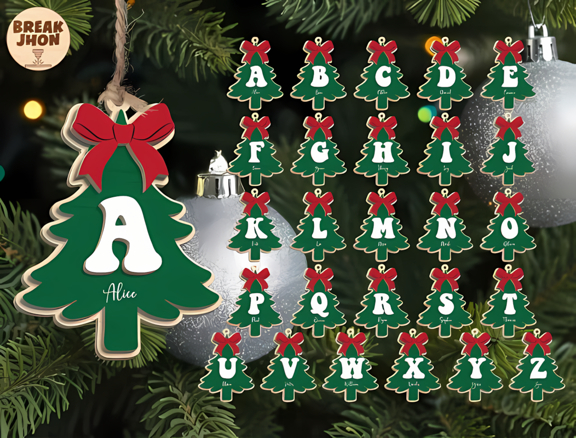 Alphabet Christmas tree ornament SVG set for personalized 3D laser cut crafts