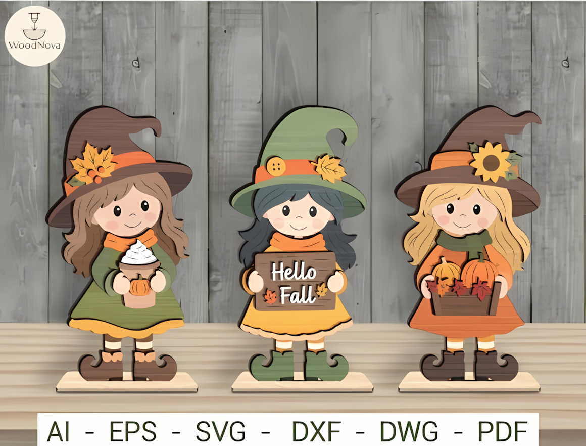 Cute Halloween-to-Thanksgiving transition witch sitting on a pumpkin for festive autumn shelving