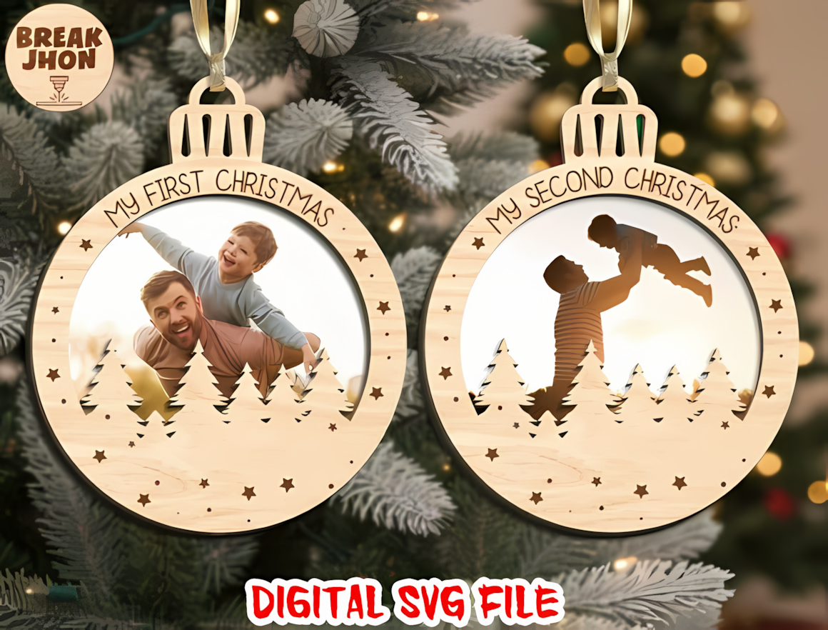 Baby's First Christmas ornament SVG template for 3D layered laser cut keepsake