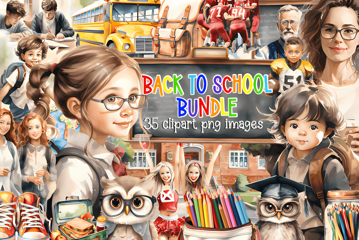 Isolated back to school kids clipart set featuring diverse students and learning icons