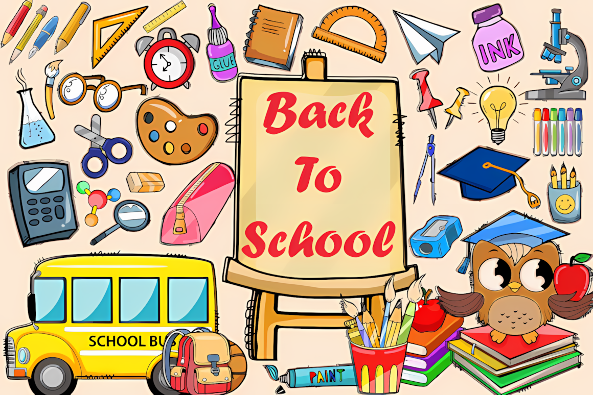 Simple doodle back to school clipart set for stickers and planners
