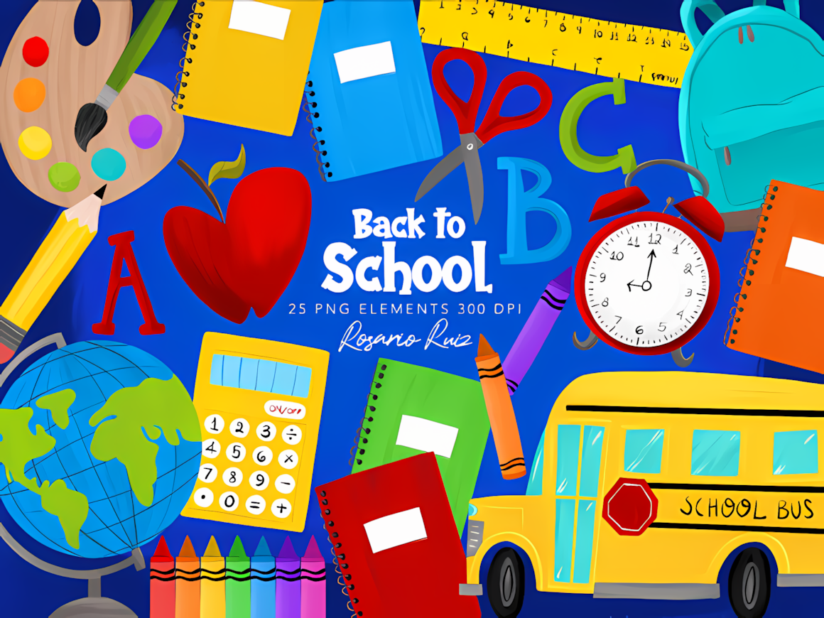 Classroom back to school clipart bundle with diverse learning supplies