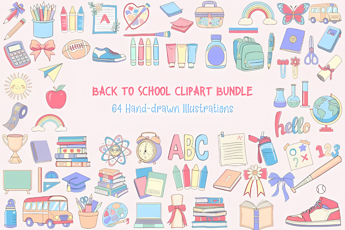Educational back to school clipart bundle for classroom decor and printables