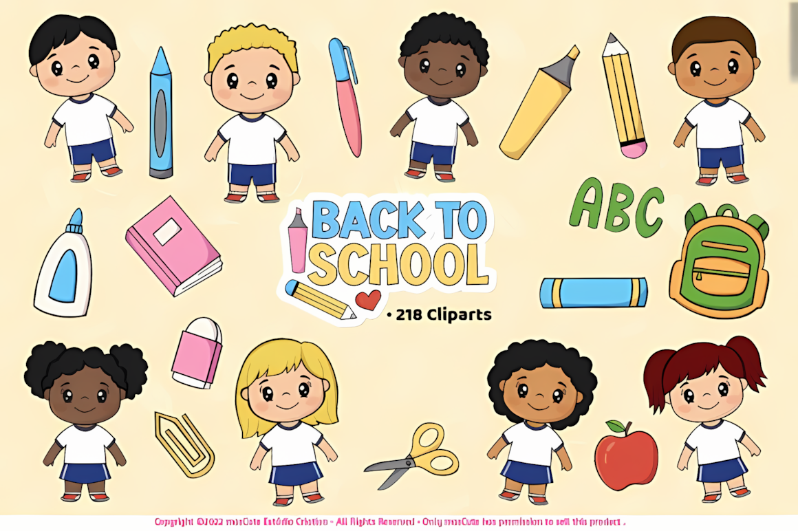 Back to school students and kids clipart set for teacher resources and lesson plans