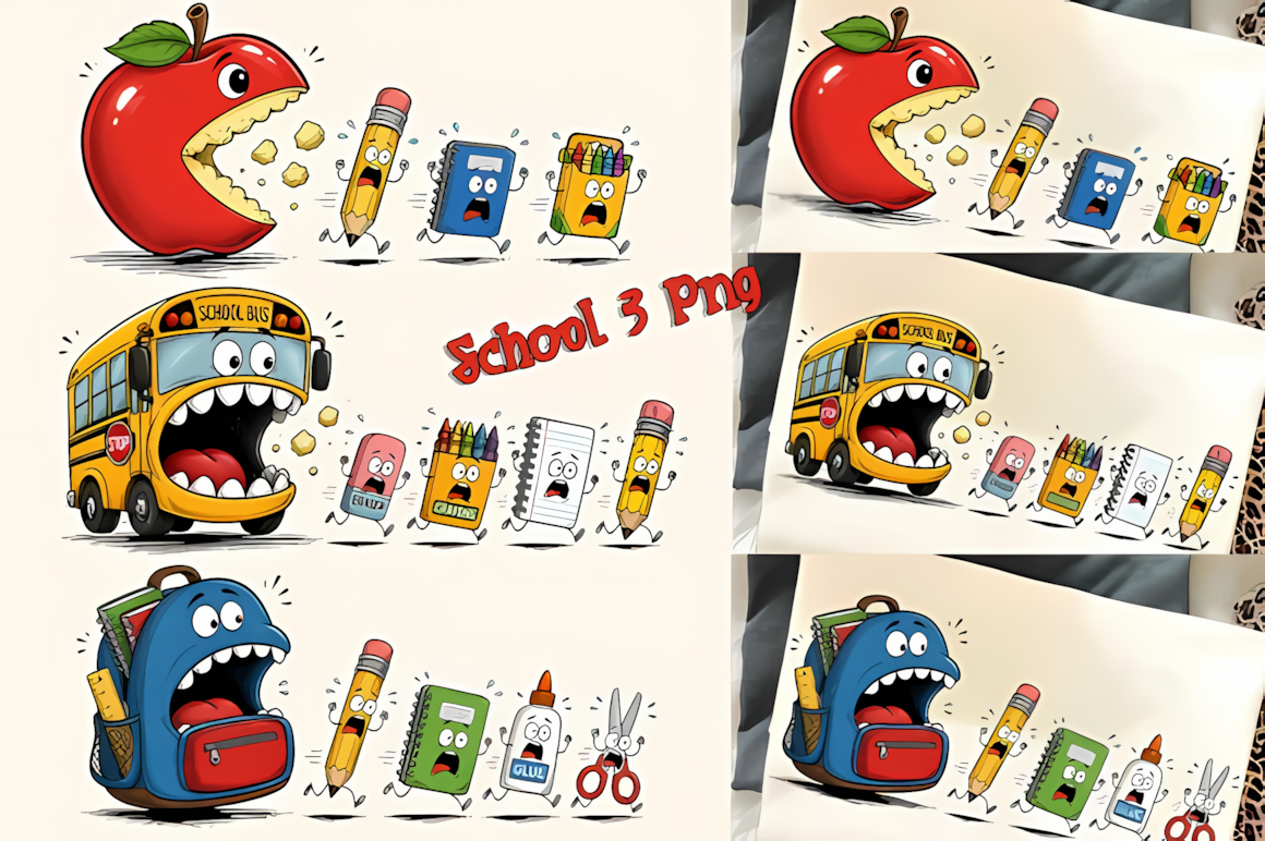 Funny back to school apple and bus PNG design for teacher and student shirts