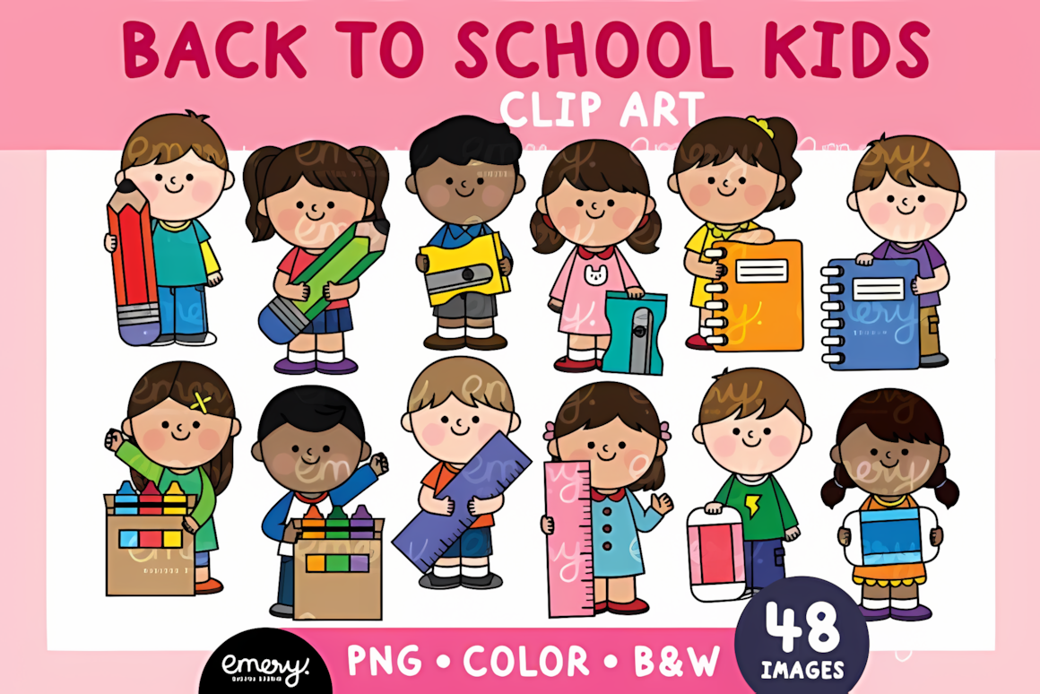 High-resolution back to school kids clip art PNG images on transparent backgrounds