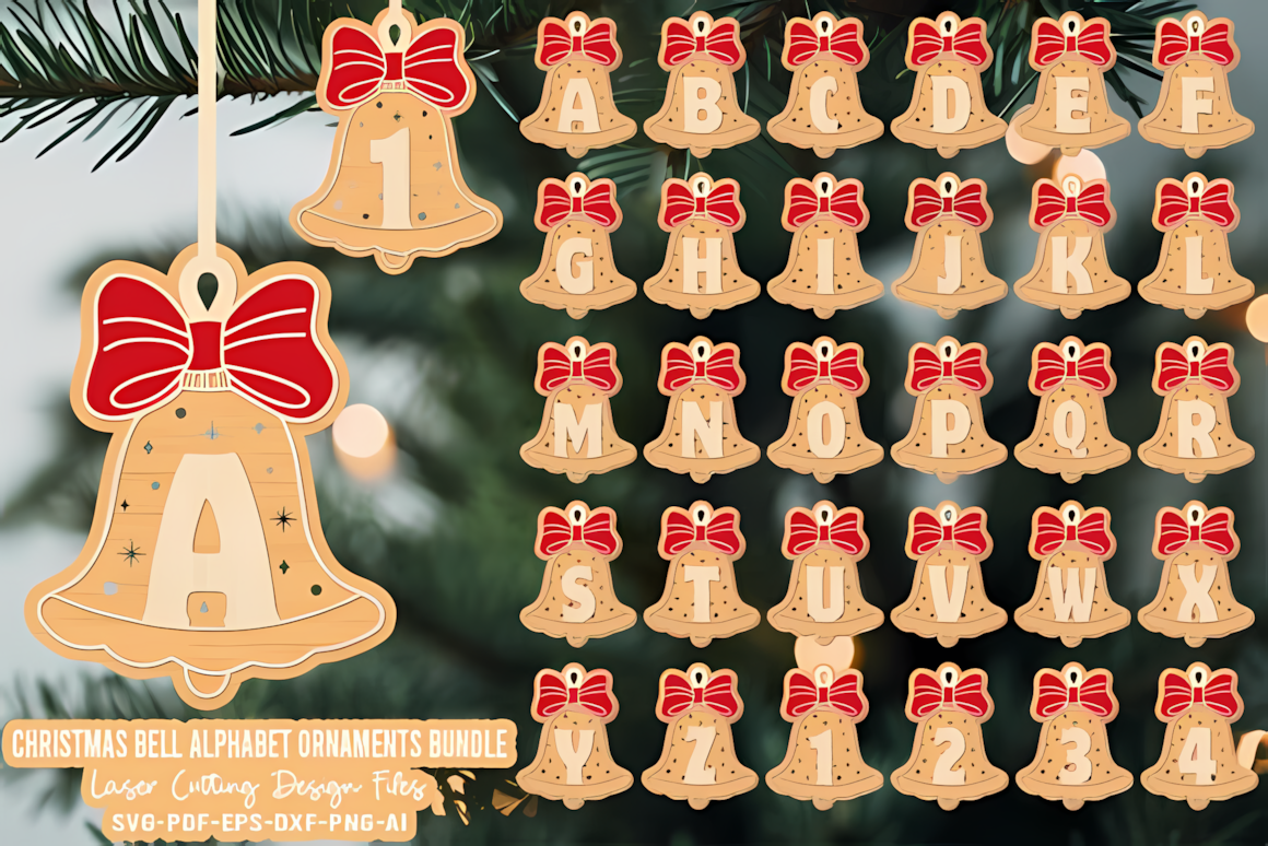 Reindeer initial alphabet Christmas tree ornament SVG template for laser engraver