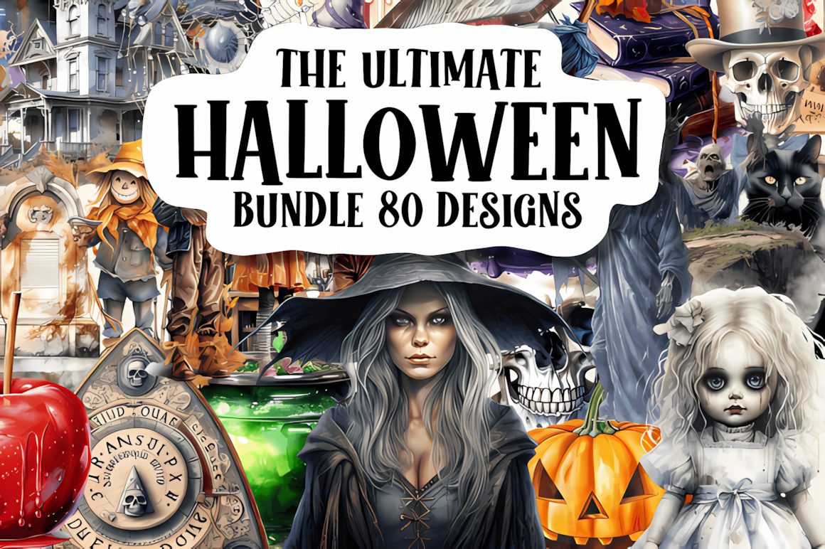 big watercolor halloween clipart set for holiday crafts