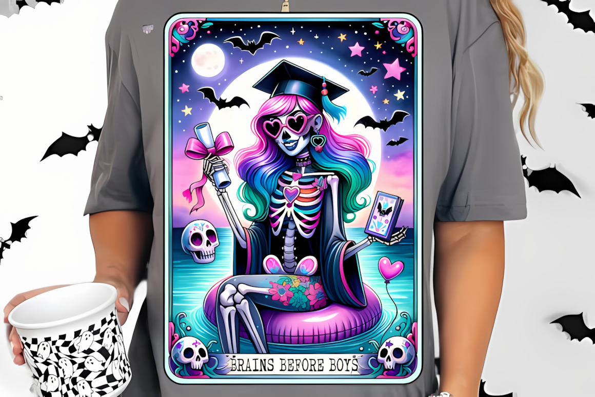 Brains before boys tarot PNG graduation design celebrating smart academic achievements
