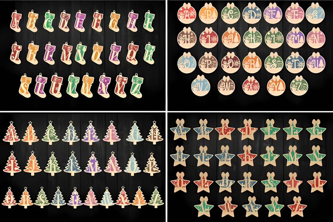 Christmas alphabet ornament laser cut mega bundle in SVG and DXF formats