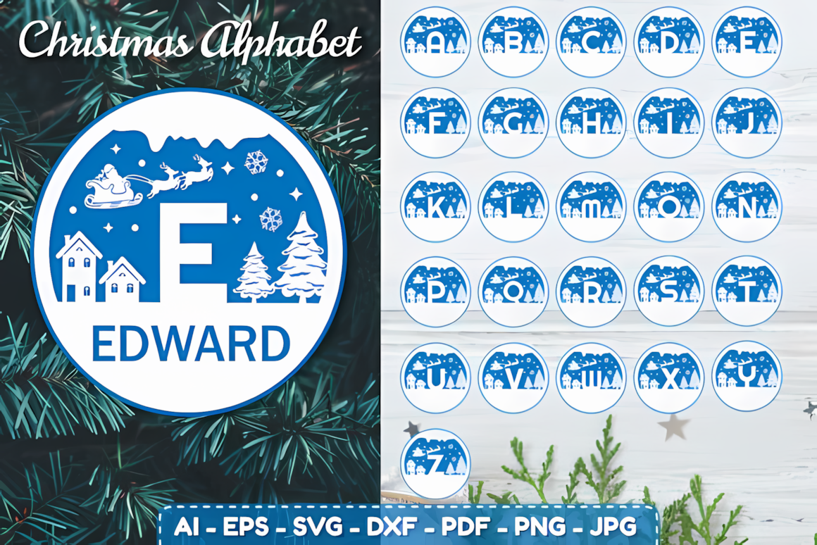 Christmas tree background alphabet Christmas tree ornament SVG design