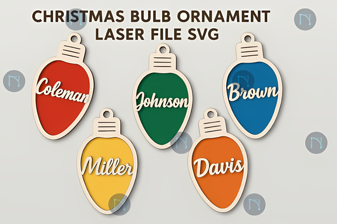 Christmas bulb ornament SVG bundle for 3D laser cut wooden holiday decorations