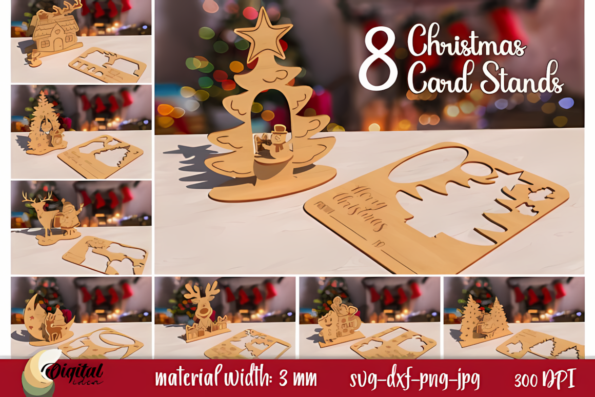 Christmas card stand bundle laser cut vector files