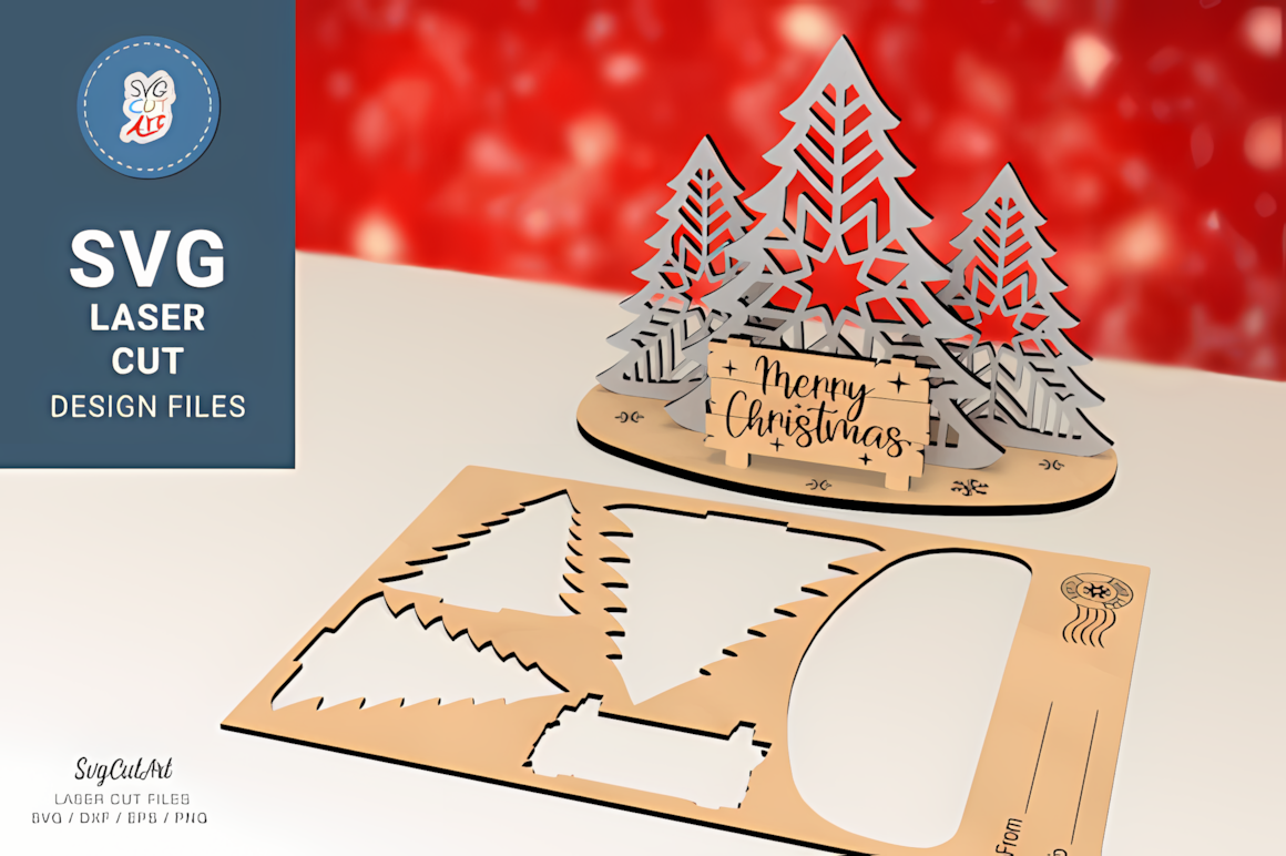 Wooden Christmas card stand laser cut design