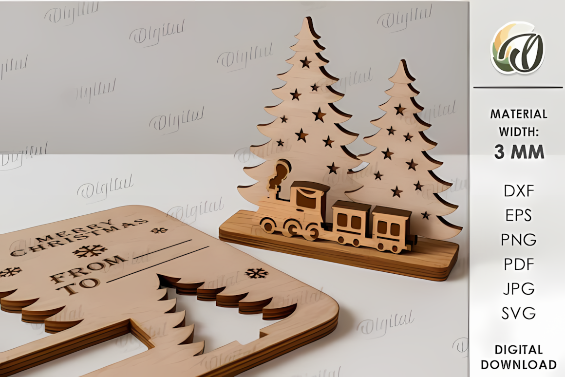 Christmas card with stand laser cut vector template
