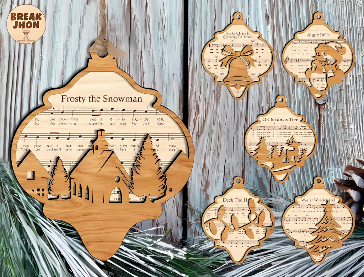 Christmas carol ornament SVG bundle featuring 3D layered carolers laser cut files