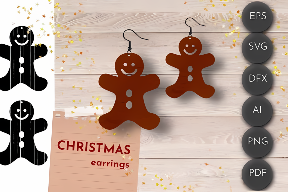 Cute gingerbread man christmas earring laser cut design crafted from laser-engraved wood